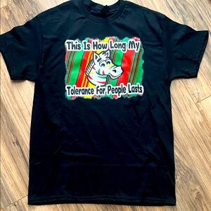 Black T-Shirt with Colorful Zebra Design